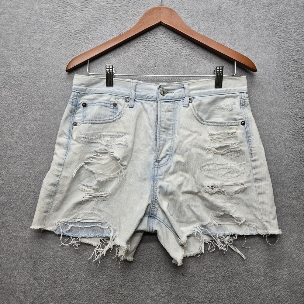American Eagle Outfitters Women Shorts US 8 Light Blue Denim Cutoff